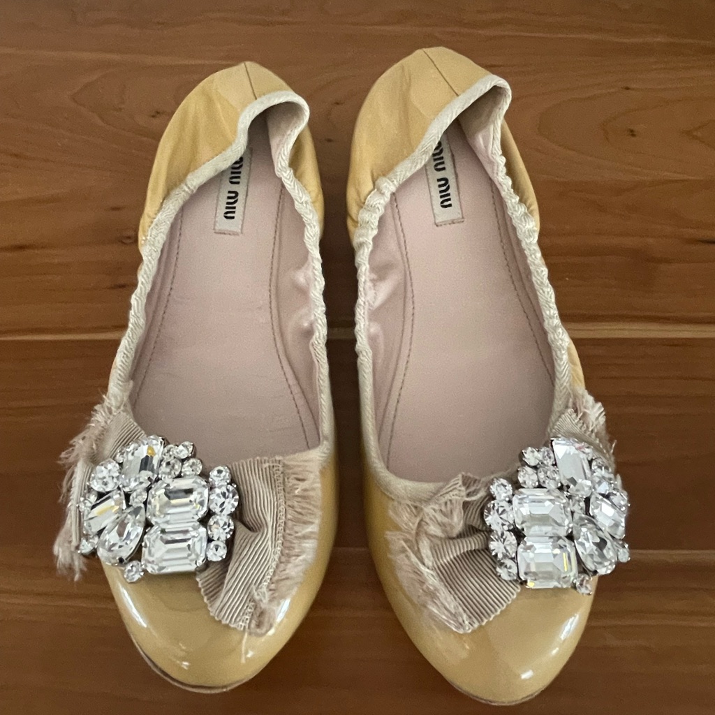 Miu Miu Nude/Tan Jeweled Flats - 38